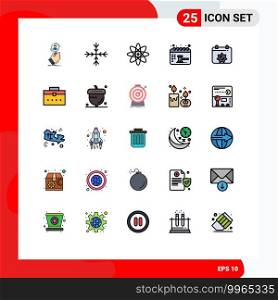 Pack of 25 Modern Filled line Flat Colors Signs and Symbols for Web Print Media such as islamic, calendar, atom, balance, calendar Editable Vector Design Elements