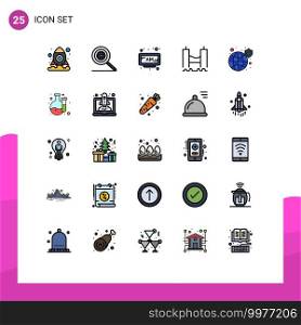 Pack of 25 Modern Filled line Flat Colors Signs and Symbols for Web Print Media such as safety, global, clock, river, harbor Editable Vector Design Elements