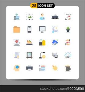 Pack of 25 Modern Flat Colors Signs and Symbols for Web Print Media such as experiment, burner, bellboy, roadster, service Editable Vector Design Elements
