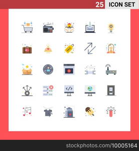 Pack of 25 Modern Flat Colors Signs and Symbols for Web Print Media such as bulb, inbox, technology, business, house Editable Vector Design Elements