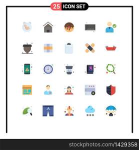 Pack of 25 Modern Flat Colors Signs and Symbols for Web Print Media such as code, bar, house, sweet, doughnut Editable Vector Design Elements