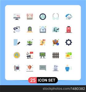 Pack of 25 Modern Flat Colors Signs and Symbols for Web Print Media such as chat, rain, camera accessories, cloud, read Editable Vector Design Elements