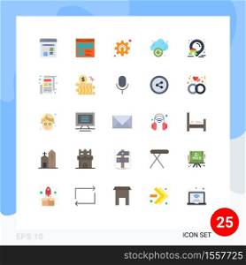 Pack of 25 Modern Flat Colors Signs and Symbols for Web Print Media such as house, technology, cogwheel, storage, cloud Editable Vector Design Elements