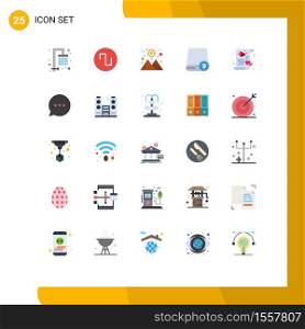 Pack of 25 Modern Flat Colors Signs and Symbols for Web Print Media such as love, heart, sun, card, gadget Editable Vector Design Elements