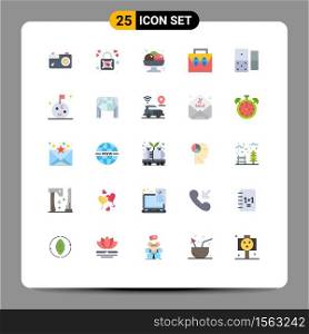 Pack of 25 Modern Flat Colors Signs and Symbols for Web Print Media such as domino, toolkit, takoyaki, material, box Editable Vector Design Elements