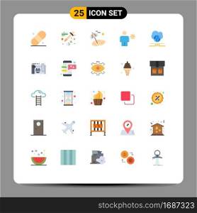 Pack of 25 Modern Flat Colors Signs and Symbols for Web Print Media such as network, world, tree, sun, human Editable Vector Design Elements