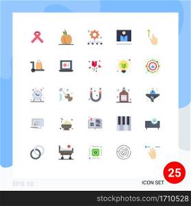 Pack of 25 Modern Flat Colors Signs and Symbols for Web Print Media such as up, media player, team management, media, broadcast Editable Vector Design Elements