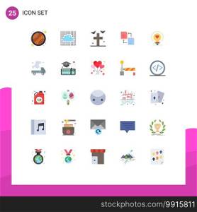 Pack of 25 Modern Flat Colors Signs and Symbols for Web Print Media such as love, scince, bats, share, data Editable Vector Design Elements
