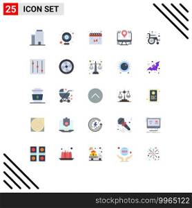 Pack of 25 Modern Flat Colors Signs and Symbols for Web Print Media such as wheel chair, medical, love, pin, location Editable Vector Design Elements