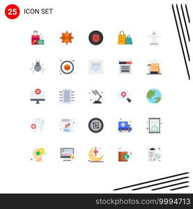 Pack of 25 Modern Flat Colors Signs and Symbols for Web Print Media such as plane, shopping ad, award, purse, advertising Editable Vector Design Elements