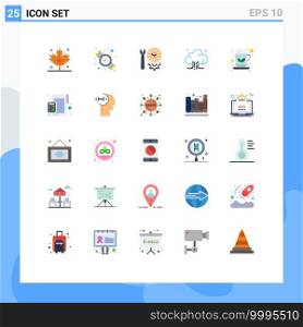 Pack of 25 Modern Flat Colors Signs and Symbols for Web Print Media such as tea, breakfast, preferences, technology, connection Editable Vector Design Elements
