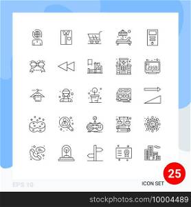 Pack of 25 Modern Lines Signs and Symbols for Web Print Media such as summer, beach, fashion, buy, trolley Editable Vector Design Elements