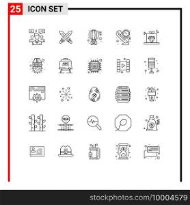 Pack of 25 Modern Lines Signs and Symbols for Web Print Media such as diamond, contact, weapon, communication, send Editable Vector Design Elements