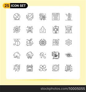 Pack of 25 Modern Lines Signs and Symbols for Web Print Media such as rainy, cloud, ecommerce, search, digital marketing Editable Vector Design Elements