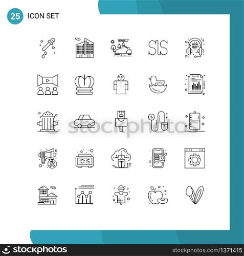Pack of 25 Modern Lines Signs and Symbols for Web Print Media such as cinema, headphone, nature, ecommerce, crypto Editable Vector Design Elements