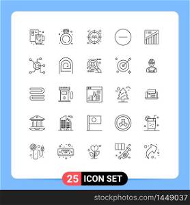 Pack of 25 Modern Lines Signs and Symbols for Web Print Media such as graph, multimedia, man, media player, remove Editable Vector Design Elements