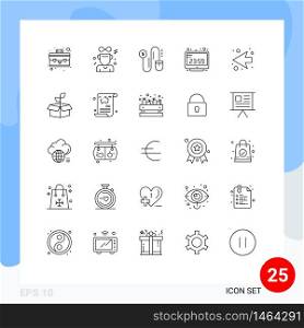 Pack of 25 Modern Lines Signs and Symbols for Web Print Media such as left, arrow, dollar, display, computer clock Editable Vector Design Elements