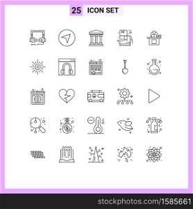 Pack of 25 Modern Lines Signs and Symbols for Web Print Media such as person, computer, bank, business, shop Editable Vector Design Elements