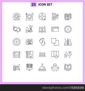 Pack of 25 Modern Lines Signs and Symbols for Web Print Media such as computer, interface, action clapper, conversational, filmmaking Editable Vector Design Elements