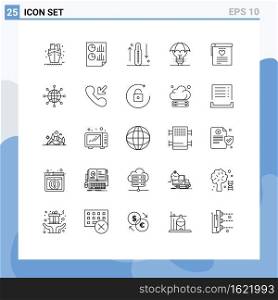 Pack of 25 Modern Lines Signs and Symbols for Web Print Media such as idea, copyright, report, proteced ideas, health Editable Vector Design Elements