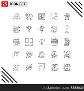 Pack of 25 Modern Lines Signs and Symbols for Web Print Media such as products, electronics, business, devices, law Editable Vector Design Elements