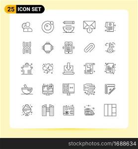 Pack of 25 Modern Lines Signs and Symbols for Web Print Media such as mail, pencil, moon, development, compass Editable Vector Design Elements