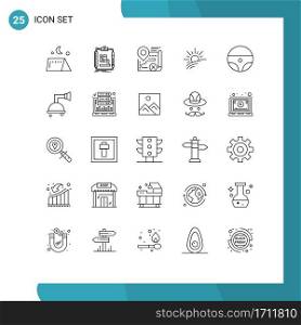 Pack of 25 Modern Lines Signs and Symbols for Web Print Media such as spring, light, workflow, brightness, close Editable Vector Design Elements