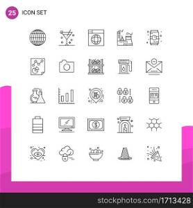 Pack of 25 Modern Lines Signs and Symbols for Web Print Media such as cane, industry, design, factory, building Editable Vector Design Elements