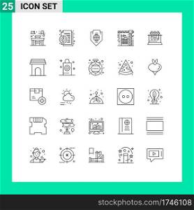 Pack of 25 Modern Lines Signs and Symbols for Web Print Media such as lab, interior, world, hook, building Editable Vector Design Elements