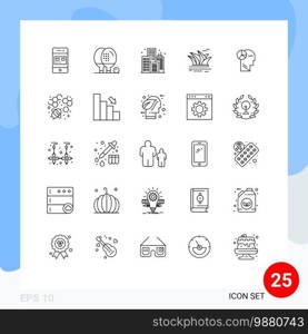 Pack of 25 Modern Lines Signs and Symbols for Web Print Media such as sydney, harbour, game, culture, building Editable Vector Design Elements