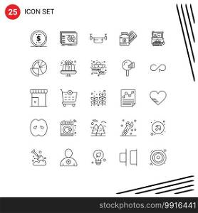 Pack of 25 Modern Lines Signs and Symbols for Web Print Media such as tablet, capsule, air, pill, vehicles Editable Vector Design Elements