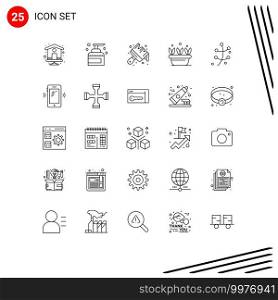 Pack of 25 Modern Lines Signs and Symbols for Web Print Media such as smart phone, spring, art, plant, growth Editable Vector Design Elements