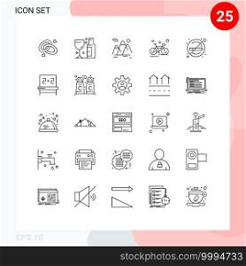 Pack of 25 Modern Lines Signs and Symbols for Web Print Media such as sport, cycle, wine, bicycle, hiking Editable Vector Design Elements