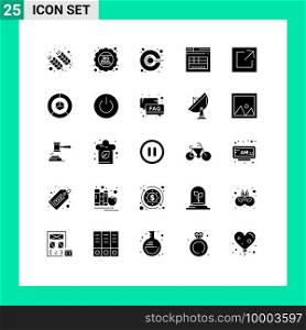 Pack of 25 Modern Solid Glyphs Signs and Symbols for Web Print Media such as export, web, sale, secure, promotion Editable Vector Design Elements