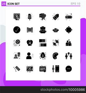Pack of 25 Modern Solid Glyphs Signs and Symbols for Web Print Media such as button, love, hand, heart, favorite Editable Vector Design Elements