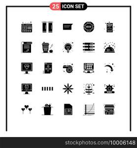 Pack of 25 Modern Solid Glyphs Signs and Symbols for Web Print Media such as hobbies, eco, basic, world, global Editable Vector Design Elements