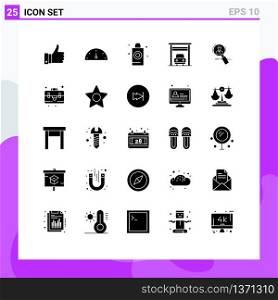 Pack of 25 Modern Solid Glyphs Signs and Symbols for Web Print Media such as hunting, employee, bath, search, garage Editable Vector Design Elements