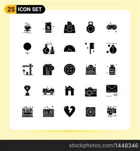 Pack of 25 Modern Solid Glyphs Signs and Symbols for Web Print Media such as gender, google glass, money, glasses, dumbbell Editable Vector Design Elements