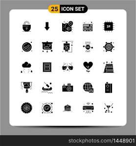 Pack of 25 Modern Solid Glyphs Signs and Symbols for Web Print Media such as computers, music, heart, mixer, wedding Editable Vector Design Elements