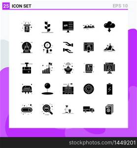 Pack of 25 Modern Solid Glyphs Signs and Symbols for Web Print Media such as cliff, landscape, app, hill, development Editable Vector Design Elements