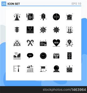 Pack of 25 Modern Solid Glyphs Signs and Symbols for Web Print Media such as symbols, sign, script, equality, kitchen Editable Vector Design Elements