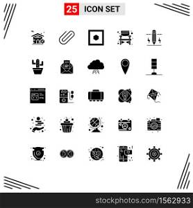 Pack of 25 Modern Solid Glyphs Signs and Symbols for Web Print Media such as light, edit, shape, drawing, travel Editable Vector Design Elements