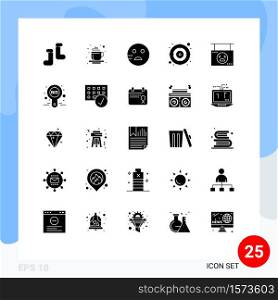 Pack of 25 Modern Solid Glyphs Signs and Symbols for Web Print Media such as bid, pumpkin, school, hanging, board Editable Vector Design Elements