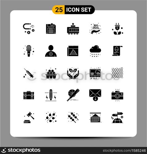 Pack of 25 Modern Solid Glyphs Signs and Symbols for Web Print Media such as science, tree, tramway, plug, hand Editable Vector Design Elements