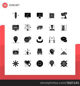 Pack of 25 Modern Solid Glyphs Signs and Symbols for Web Print Media such as man, support, pc, communication, security Editable Vector Design Elements