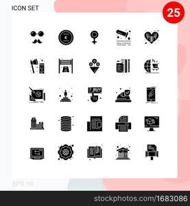 Pack of 25 Modern Solid Glyphs Signs and Symbols for Web Print Media such as love, environment, female, tube, pollution Editable Vector Design Elements