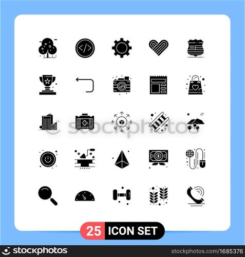 Pack of 25 Modern Solid Glyphs Signs and Symbols for Web Print Media such as sign, valentine, web, love, technology Editable Vector Design Elements