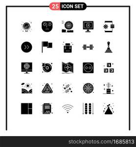 Pack of 25 Modern Solid Glyphs Signs and Symbols for Web Print Media such as arrows, development, wheel, develop, app Editable Vector Design Elements