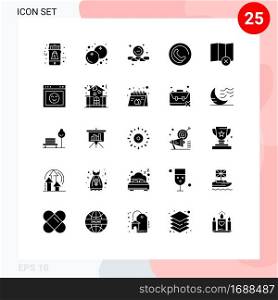 Pack of 25 Modern Solid Glyphs Signs and Symbols for Web Print Media such as map, clear, less, sign, contact Editable Vector Design Elements
