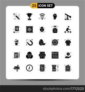 Pack of 25 Modern Solid Glyphs Signs and Symbols for Web Print Media such as industry, user, love, upload, update Editable Vector Design Elements